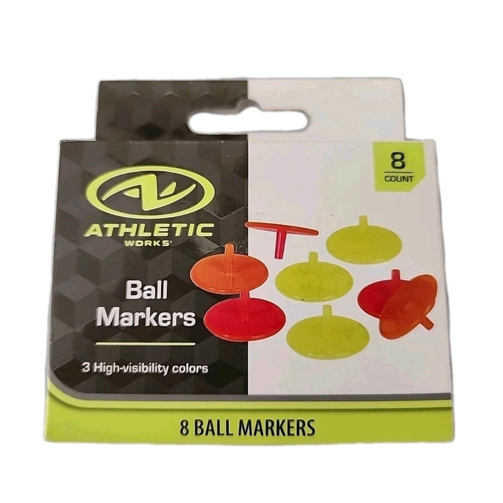 New Golf Position Ball Markers 8 Count 3 High-Visible Colors Athletic Works NIB